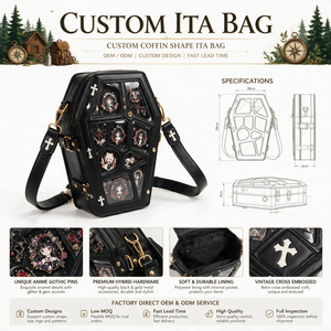 Sac bandoulière en PU transparent personnalisé sur le thème gothique, avec fenêtre transparente pour l'affichage de badges et épingles, idéal pour le cosplay Lolita - Product Image 4