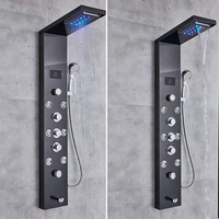 Offre Spéciale De Luxe Noir Couleur Mur monté salle de bains LED smart panneau de douche en acier inoxydable panneau de douche de pluie
