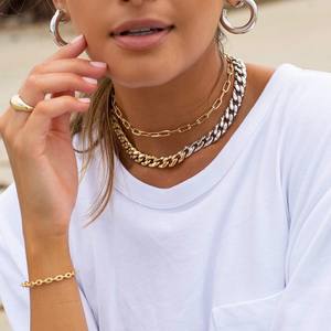 Collana girocollo a catena cubana a maglie cubane in acciaio inossidabile bicolore oro 18 carati <span class=keywords><strong>e</strong></span> oro bianco senza appannamento per donna uomo - Product Image 2