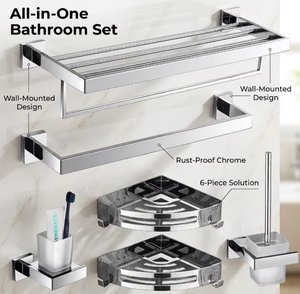 Set <span class=keywords><strong>di</strong></span> 7 Accessori da <span class=keywords><strong>Bagno</strong></span> in Acciaio Inox Argento, Include Portarotolo, Scaldasalviette, Portasciugamani, <span class=keywords><strong>Porta</strong></span> <span class=keywords><strong>Salviette</strong></span> - Product Image 1