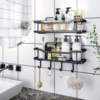 Étagère murale multifonctionnelle en acier inoxydable doré Plantex, auto-adhésive, pour salle de bain, avec miroir double et limiteur
