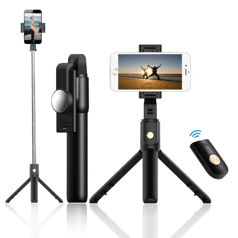 電話デジタルカメラファッションオールインワン写真自撮り棒、拡張可能な三脚スタンド取り外し可能なワイヤレスリモコンとミラー付き