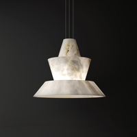 Lustre LED moderne surdimensionné à 3 niveaux en albâtre naturel, style Wabi Sabi, grand cône évasé, pour salle à manger