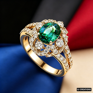 Luxury Women's 18K <b>Gold</b> Emerald Cut <b>Cocktail</b> <b>Ring</b> With Pave Diamond Setting Engagement Style - Product Image 2