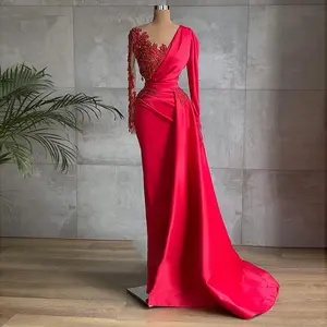 Lscz116 vestido para festa, vestido de noite vermelho sereia dubai elegante para mulheres, vestido formal de festa de casamento com decote em v, vestido com miçangas