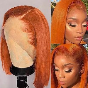 Vente en gros de cheveux humains Remy 100% à 200% de densité # Perruque Lace Front Transparente Bob Droit Orange Gingembre 350, Livraison Directe Personnalisée - Product Image 3