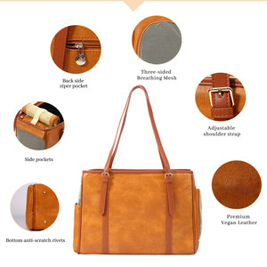 Elegante bolsa de transporte para mascotas con malla transpirable de tres lados Material de cuero vegano premium y diseño espacioso Viaje cómodo - Product Image 4