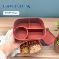 Biologisch afbreekbare siliconen vierkante lunchbox met compartimenten, afsluitbaar, magnetronbestendig, milieuvriendelijke fruitcontainer