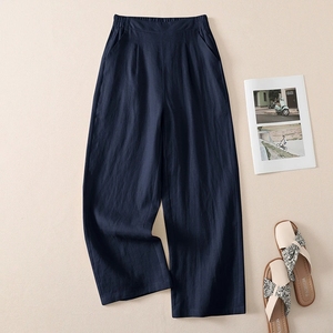 <span class=keywords><strong>Pantaloni</strong></span> Larghi da <span class=keywords><strong>Donna</strong></span> in Misto <span class=keywords><strong>Lino</strong></span> a Vita Alta con Elastico e Tasche - Product Image 4
