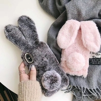 Nouvelle coque de téléphone en peluche moelleuse avec oreilles de lapin, best-seller, pour iPhone XS 8 7 Plus 11 12 13 14 15 16 17 18 Pro Max, coque en TPU souple