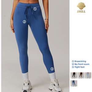 Леггинсы CNSHELL с фиксированным шнурком, штаны для фитнеса, йоги, тренировочные колготки для занятий спортом, ноги для бега, спандекс, эластичная талия - Product Image 1