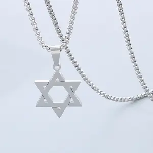 Yahudi Hexagram yıldız kolye ile Unisex Unisex 600mm paslanmaz çelik kolye