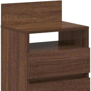 Modern 2-Drawer Adjustable Height <strong>Bedside</strong> <strong>Cabinet</strong> in Black Solid Wood Nightstand for Bedroom Living Room Office Brown <strong>Oak</strong> - Product Image 4