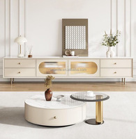 Ensemble table basse et meuble TV de luxe moderne avec pieds en bois massif et métal, convertible et extensible pour salon et hôtel