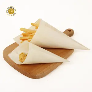 Eco Friendly Recycled French Fries Cone Take Out Disposable Customization Wooden Cone for Snack