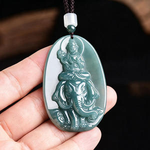Pendentif en jadéite naturelle bleue, style chinois, Samantabhadra, design original, cadeau avec certificat d'évaluation E024 - Product Image 3