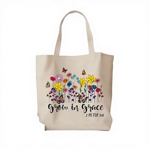 Bolsa de Lona Personalizada con Cierre de Cremallera, Diseño 'Enseñales a Amarles, Observales Crecer', Reutilizable para Viajes, para Mujer - Product Image 1