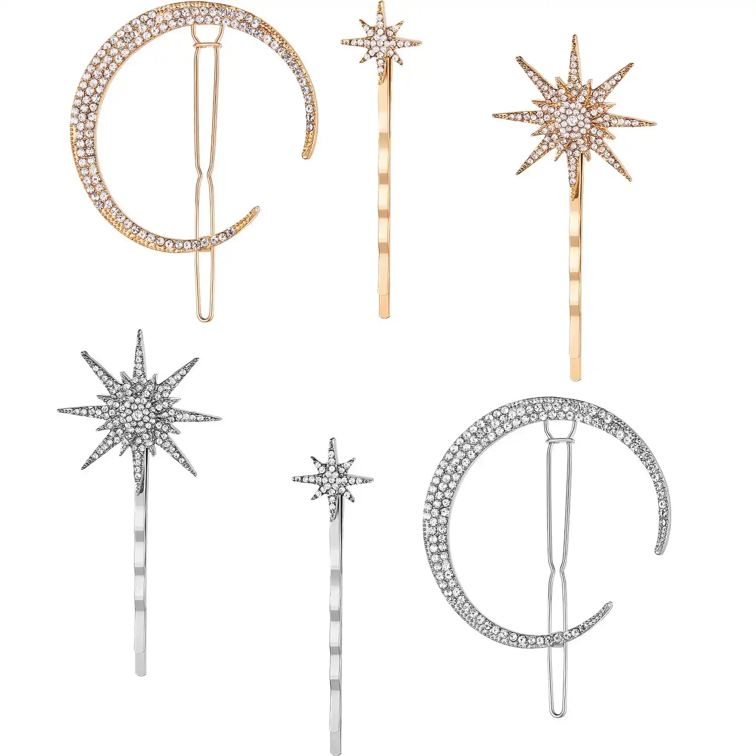 Fashion womens hair clips and pins classic vintage metal alloy moon star hair clip barrettes crystal sets girls hair accessories