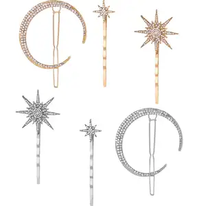 Fashion Womens Haar Clips En Pins Klassieke Vintage Metalen Legering Moon Star Haar Clip Haarspeldjes Kristal Sets Meisjes Haar Accessoires