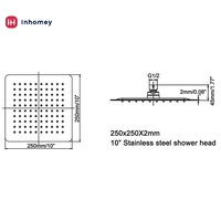 Pommeau de douche haute pression noir mat 10 pouces carré, économiseur d'eau, en acier inoxydable, pour salle de bain