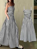 Robe longue décontractée et élégante pour l'été, nouvelle conception à rayures, taille unique, tissée et lavable