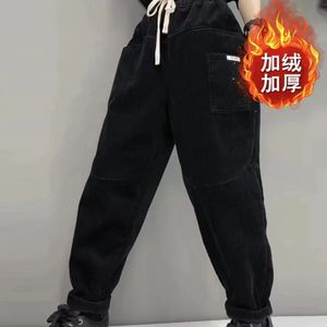 Corduroy Harem Pants Thickened Fleece Lined High Waist Loose Fit Women's Casual Winter Pants With Pocket Windproof - Product Image 2