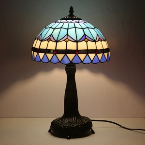LongHuiJing 12Inch Blue Stained Glass Dome LED Desk Lamp Retro Handmade Zinc Alloy Base Mediterranean 2700K Warm White Flexible - Product Image 2