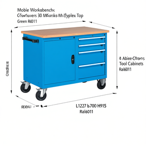 Fami Mobile Workbench With 30 Mm Multiplex Top 4 <b>Drawers</b> L1227 D700 H915 Green Ral6011 - Product Image 3