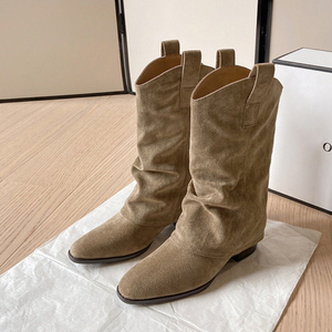 Short/<b>Long</b> 2026 Style Chunky Suede Fabric Ankle Footwear Female Women Boots - Product Image 2