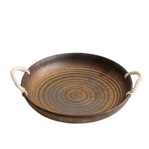 Plato de servir de cerámica redondo hecho a mano estilo Wabi Sabi con asas de cuerda para platos de fiesta - Product Image 5