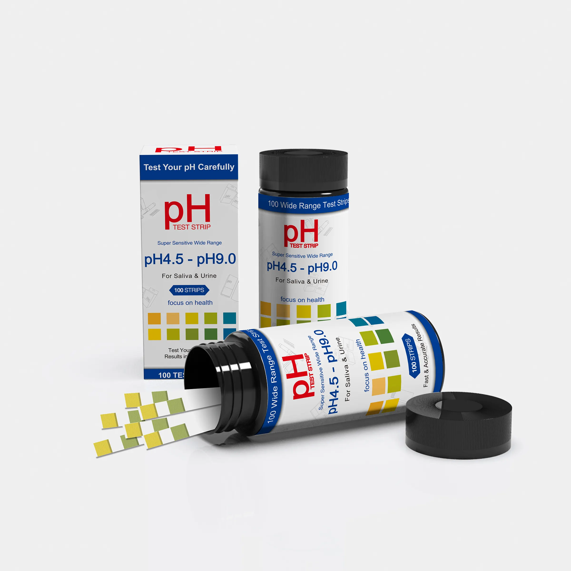 PH de précision Bandelettes de test de haute précision pour l'urine et la salive Bandelette de test de ph Largement utilisée PH4.5-9.0 de papier de test de ph universel