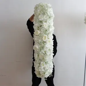 YR 2111 Customized Decorative Flowers White Roses Baby Breath Artificial Flower Runner For Wedding Table