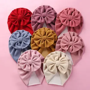 새로운 다채로운 레드 핑크 옐로우 따뜻한 일반 아기 터번 모자 친환경 아기 귀여운 나비 매듭 비니 모자