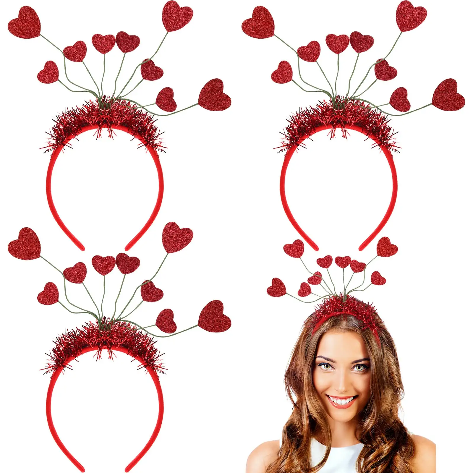 San valentino cuore rosso testa Bopper paillettes fascia Glitter nappa copricapo cuore cupido forma capelli Bopper fasce