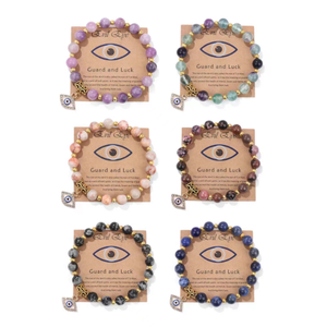 Bracelet unisexe tendance avec pendentif œil en perles ovales de pierres naturelles mélangées de 8 mm, idéal pour les cadeaux, personnalisable avec carte en papier kraft pour petites entreprises. - Product Image 4