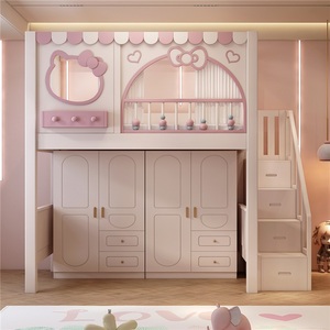Letto a soppalco moderno JS rosa per bambini, struttura in legno massello resistente con doppio cassetto contenitore, comodo letto <span class=keywords><strong>da</strong></span> principessa per la cameretta delle ragazze - Product Image 2