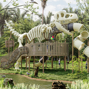 Gran <span class=keywords><strong>Parque</strong></span> de Juegos Temático de Dinosaurios Jurásicos para Niños al Aire Libre con Tobogán de Plástico - Product Image 1