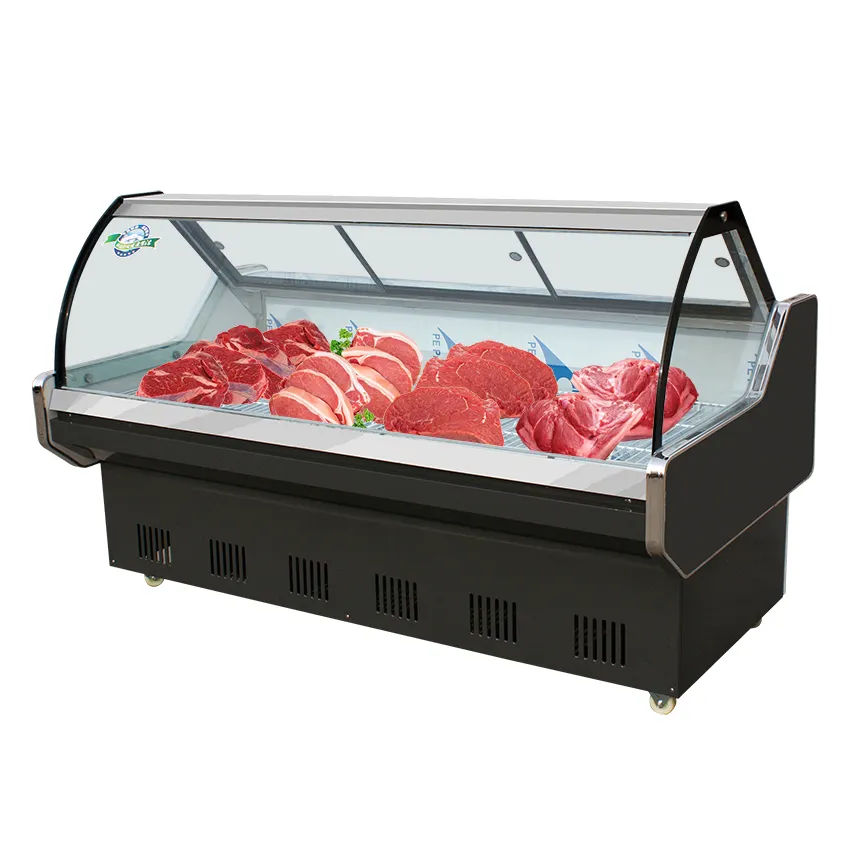 Ticari buzdolabı süpermarket ekran cam et soğutucu kasaplık taze et buzdolabı vitrin deli yiyecek tezgahı