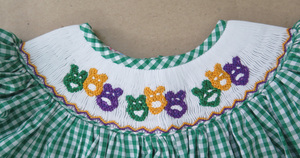 Robe à carreaux à manches bouffantes pour bébé fille, vente en gros, robe smockée personnalisée pour enfants, robe de Mardi Gras pour filles - Product Image 6