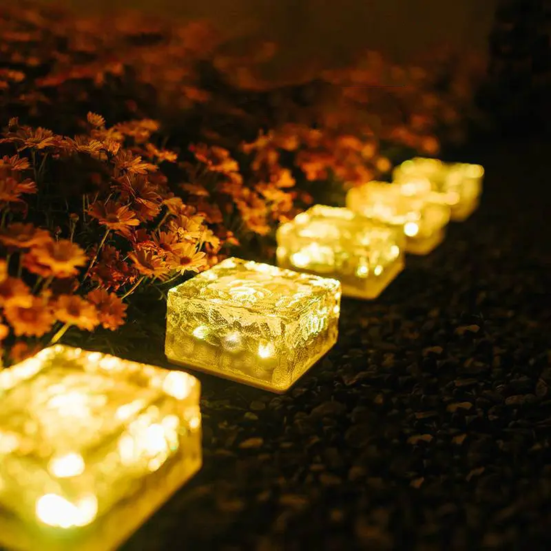 Solar LED Eis ziegel Licht Glas Außenhof Bodenfliesen Lampe Garten Landschaft Dekoration begraben Camping Licht