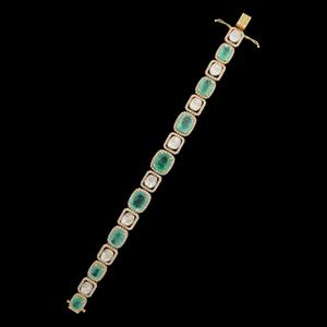 Pulsera de tenis de lujo de oro de 14K con esmeraldas y diamantes Polki, elegante pulsera de eslabones estilo Kundan, joyería nupcial para mujer, regalo - Product Image 3