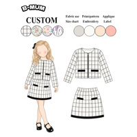 Ensemble 2 pièces en tweed pour petites filles, avec logo personnalisé, veste courte zippée à manches longues et jupe assortie, tailles 2-6 ans, élégant et formel, vente en gros