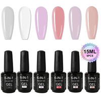 Gel de construction dur à marque privée, 6 couleurs, 15 ml, gel de nivellement pour extension d'ongles pour salon, studio de nail art et manucure professionnelle