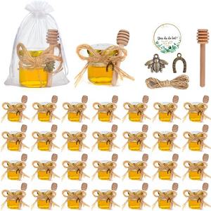 45ml glazen honingpotjes met honinglepeltje, bijen- & hoefijzerhanger, cadeauzakjes & bedankkaartjes - kraamfeest bruiloft partyfavoren - Product Image 1