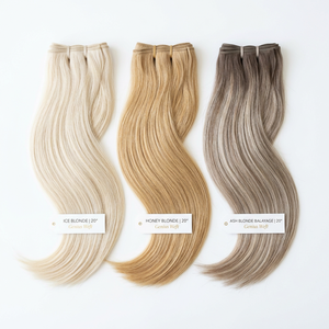 Prix d'usine Genius Weft Extensions de cheveux humains 100% Cheveux Remy bruts Double Drawn Balayage Blond Hybride Weft Sans Retour Fournisseur - Product Image 4