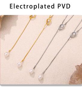 Chaîne de pull longue ajustable avec pampille et fausses perles, accessoires de bijoux de luxe légers en acier inoxydable pour femmes - Product Image 3