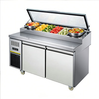 Table de préparation réfrigérée NobleSnow PS1500F-2MB-201 1,5 m à double porte avec couvercle en verre, dégivrage automatique, structure robuste, numérique