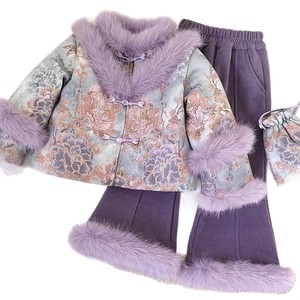 Tongxingyuan Girls Tang Suit Set Thickening Winter Chinese Style Hanfu Party Outfit With Fur Trim - Product Image 5