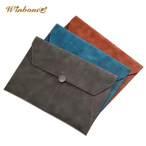 Waterproof Business Brief Case Gray Blue Brown Button File Folder Leather Document Storage Bag