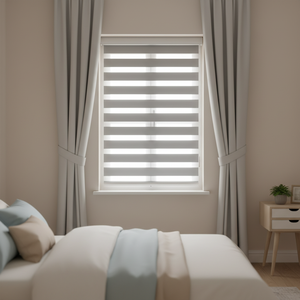 Store enrouleur occultant électrique encastré carré, tissu zèbre jour et nuit, design moderne pour fenêtres françaises - Product Image 5